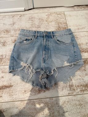 Zara Light Blue Distressed Denim Cutoff Shorts